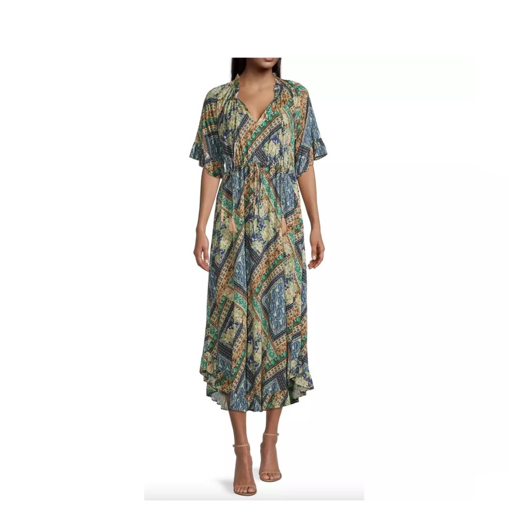 Johnny Was Jules Midi Dress Blue Green Paisley Multi Size Large